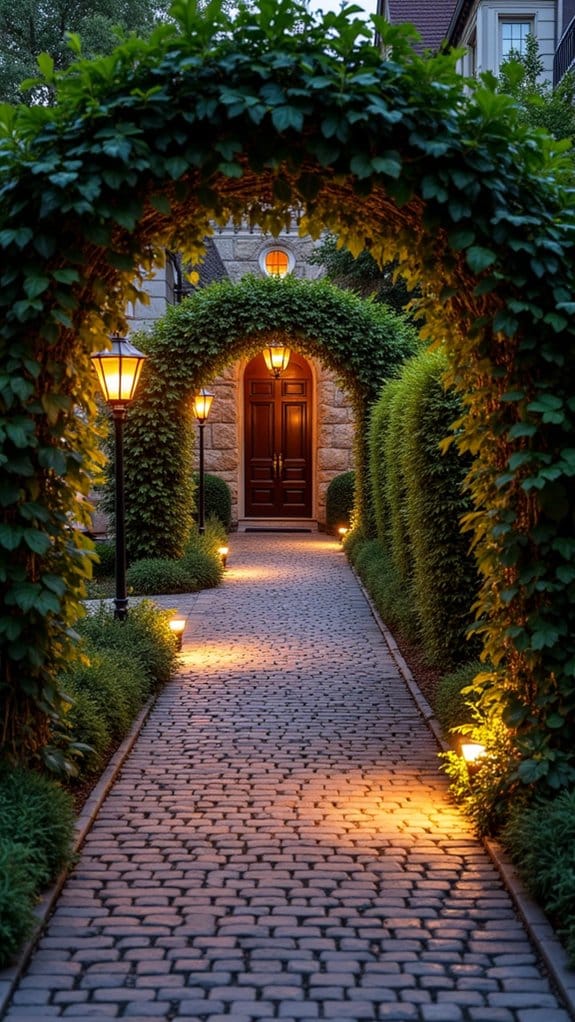timeless cobblestone lantern walkway