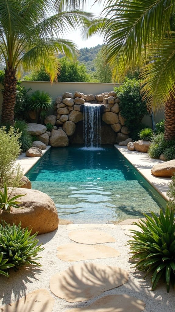 tranquil poolside rock features