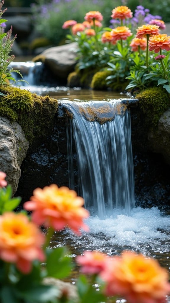 tranquil waterfall nourishes flowers