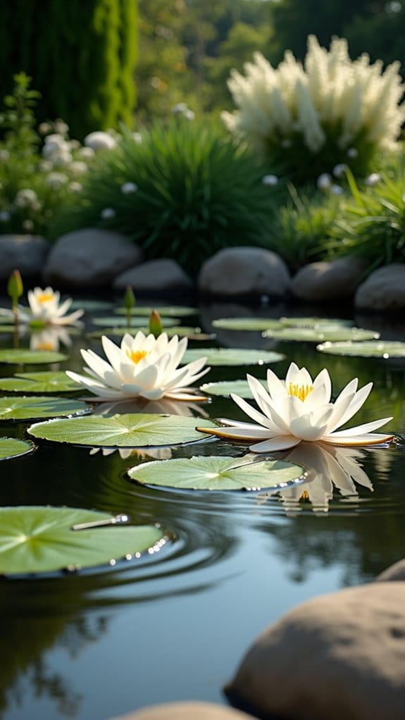 tranquil white lily pond