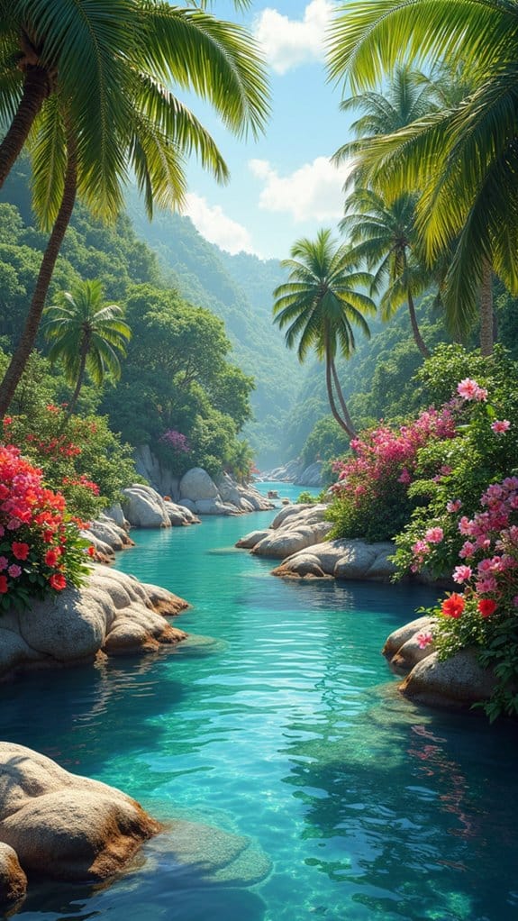 tropical garden with rocks