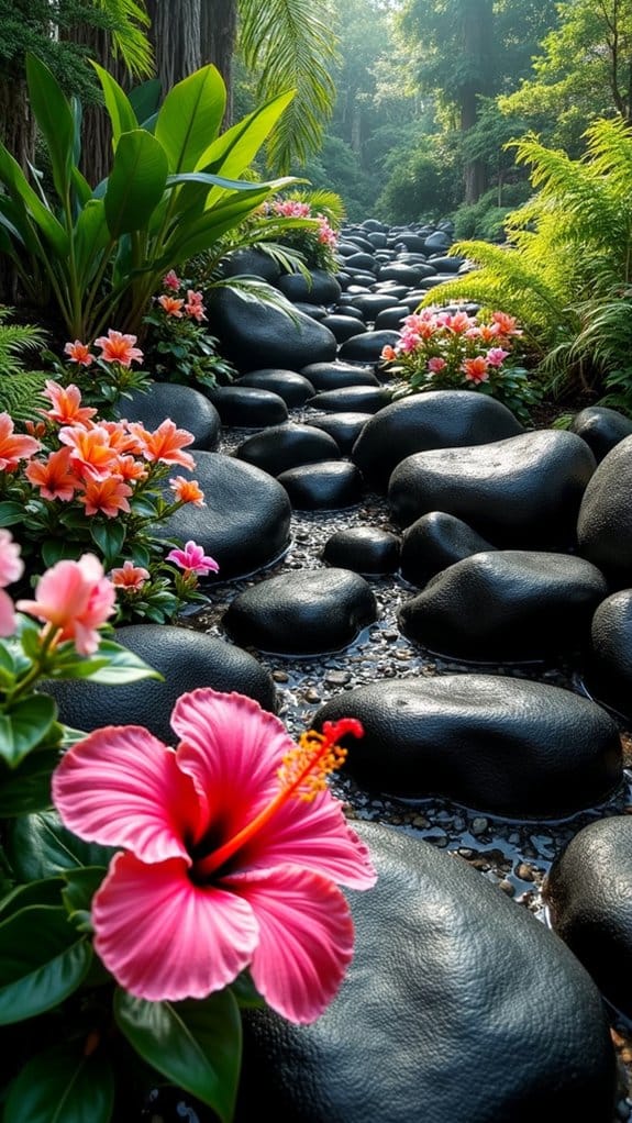 tropical plants with rocks
