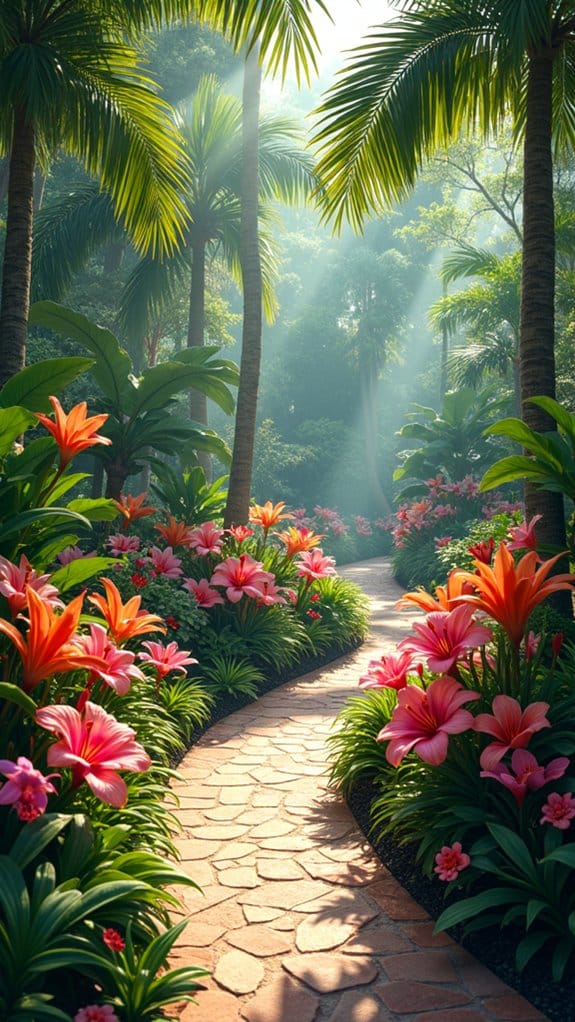 tropical vibrant flower walkway