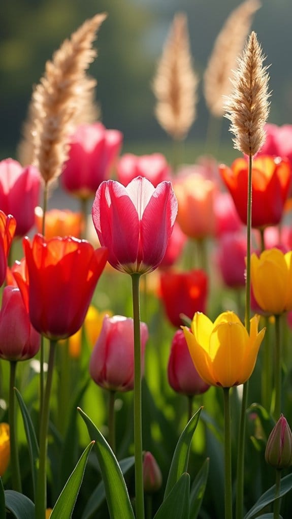 tulips and ornamental grasses