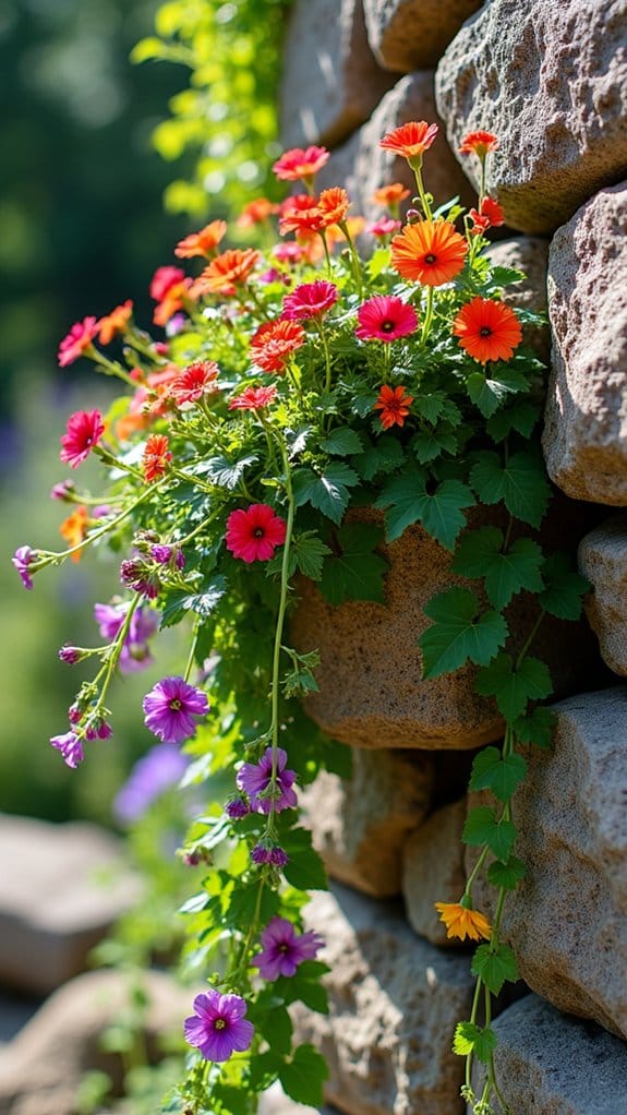 vertical stone planters flowers