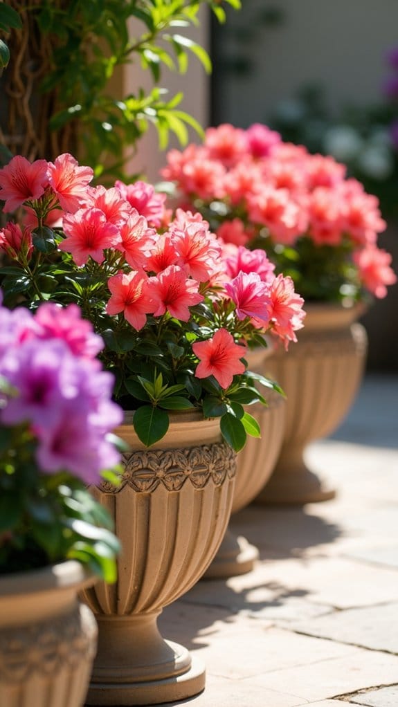 vibrant azaleas in containers
