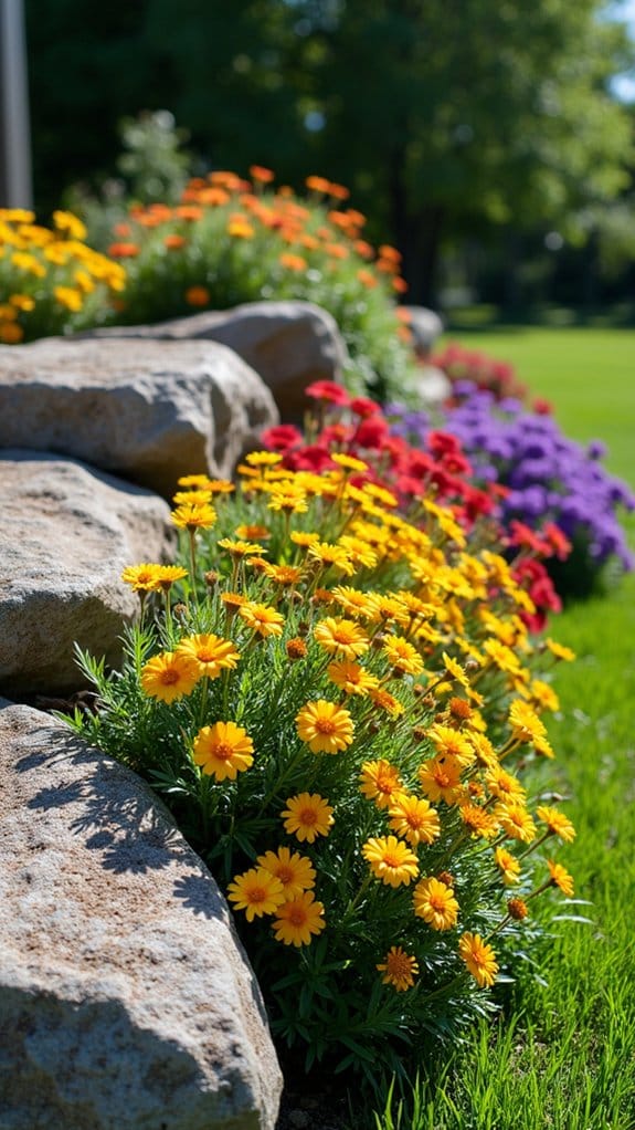 vibrant blooms against stone