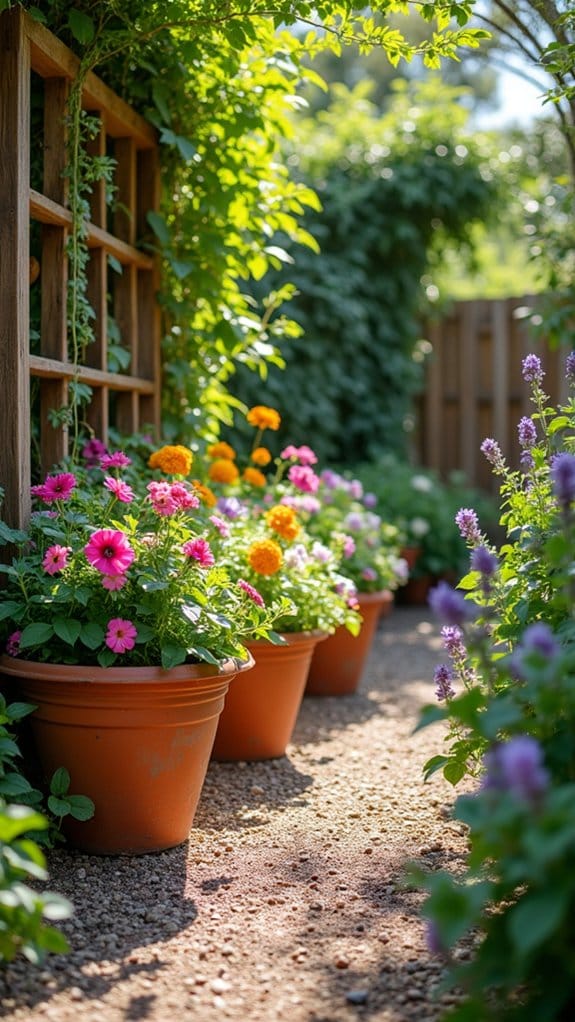 vibrant blooms in containers