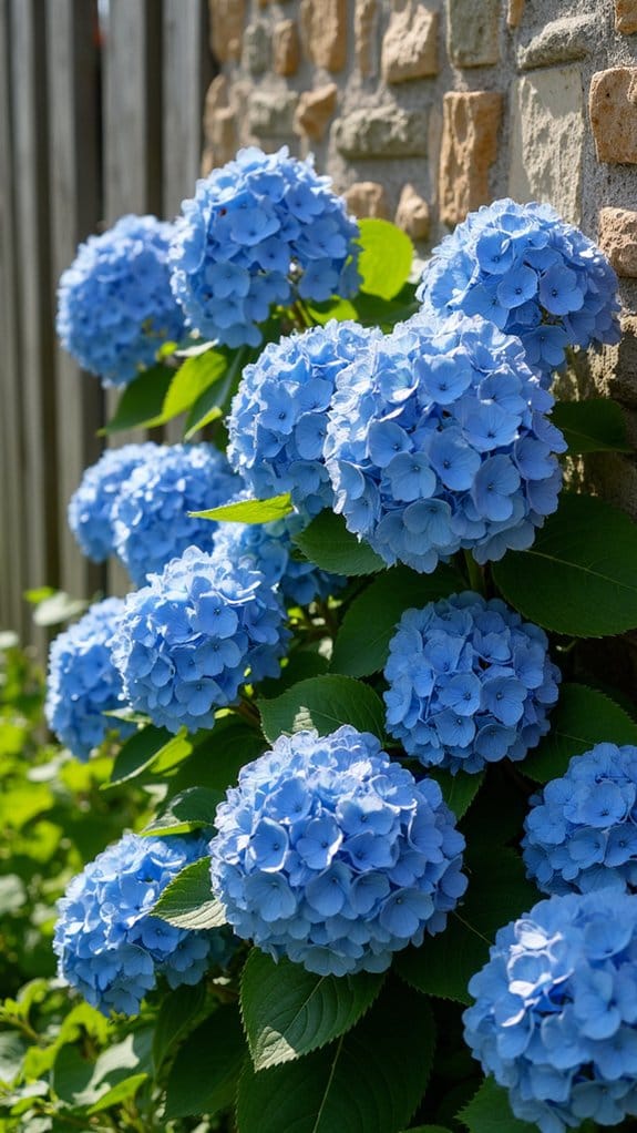 vibrant blue hydrangeas contrast