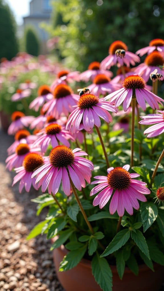 vibrant coneflowers in containers