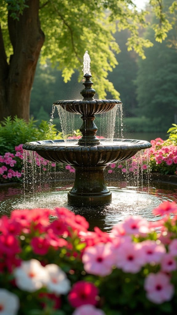 vibrant flowers enhance fountains