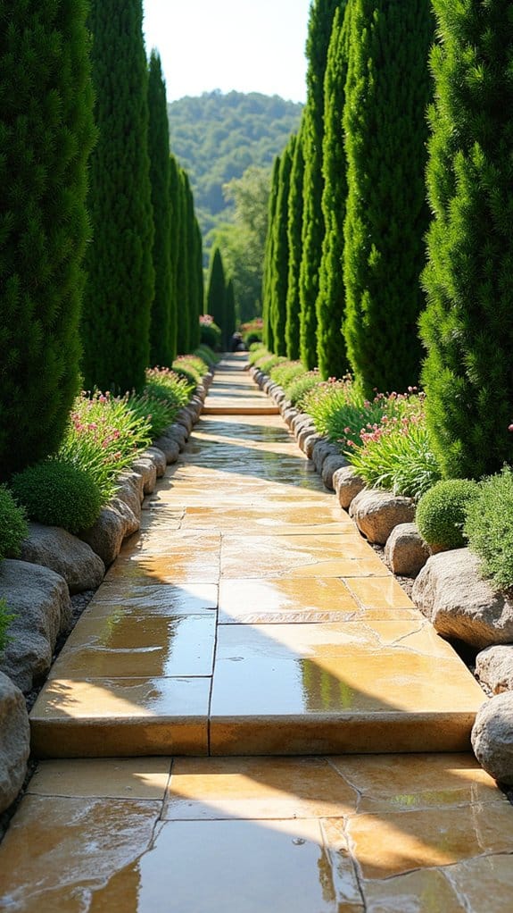 vibrant greenery with rock borders
