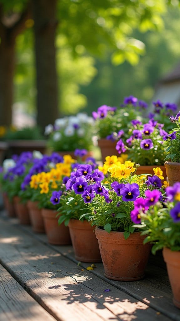 vibrant pansies in pots