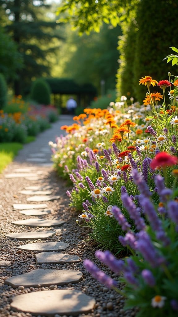 vibrant pathway flower beds