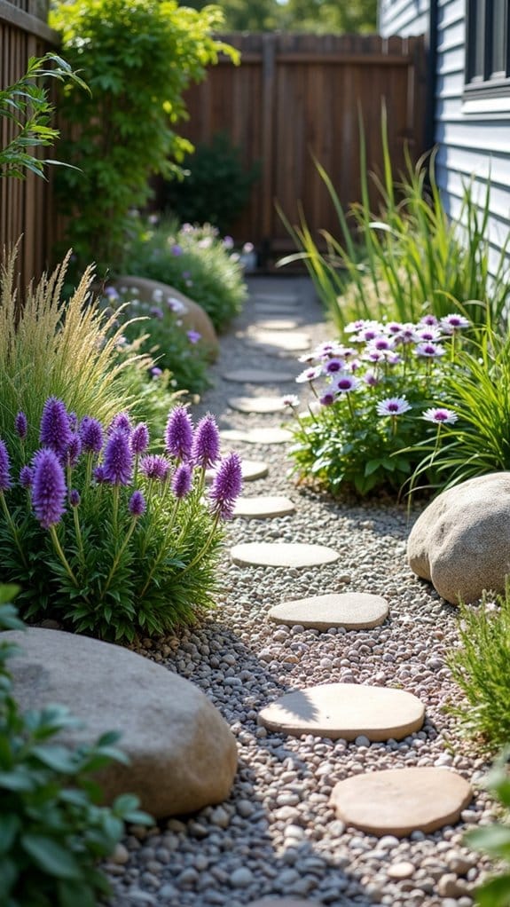 vibrant perennials with rocks