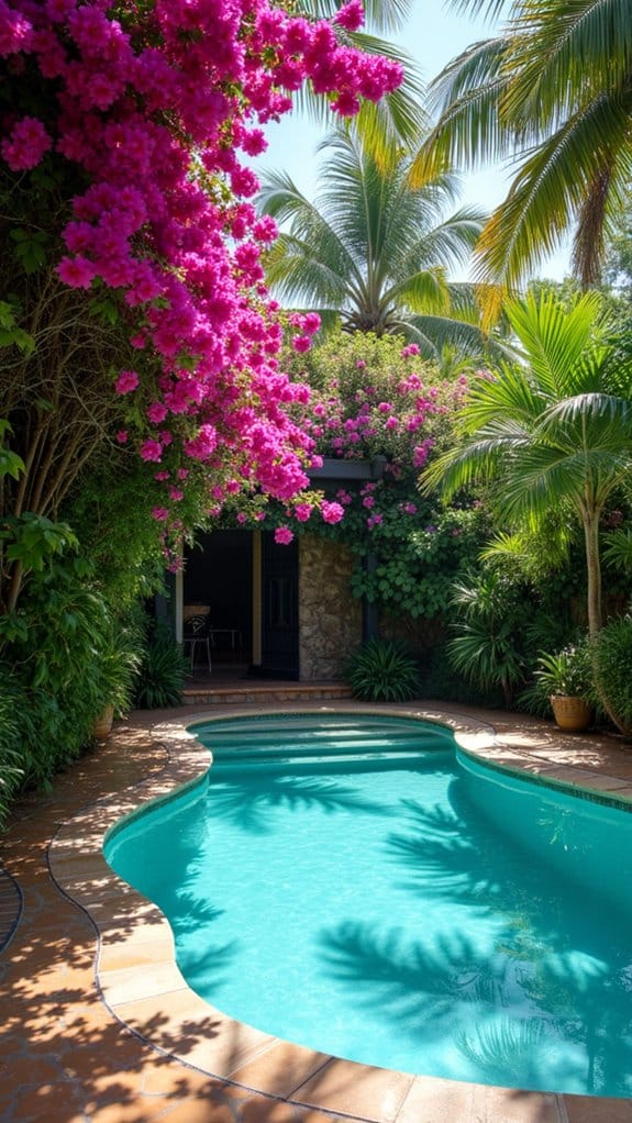 vibrant poolside climbing vines