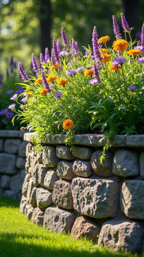 vibrant stone wall garden