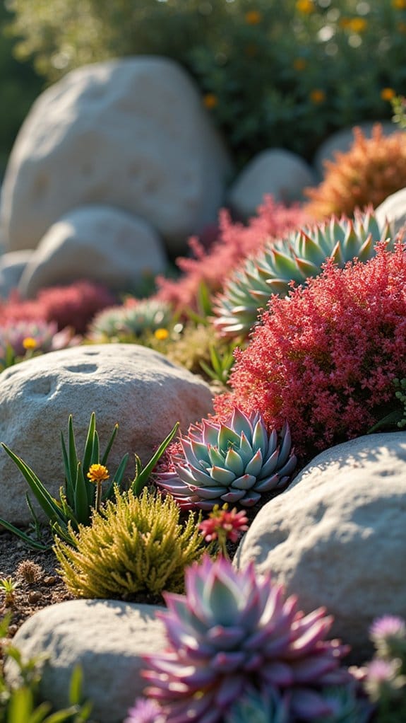vibrant succulent rock garden
