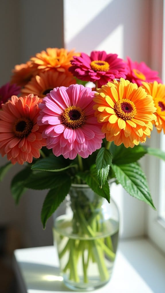 vibrant zinnias brighten indoors
