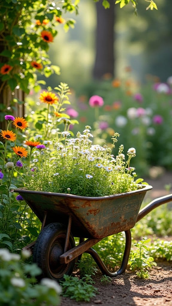 vintage wheelbarrow flower planter