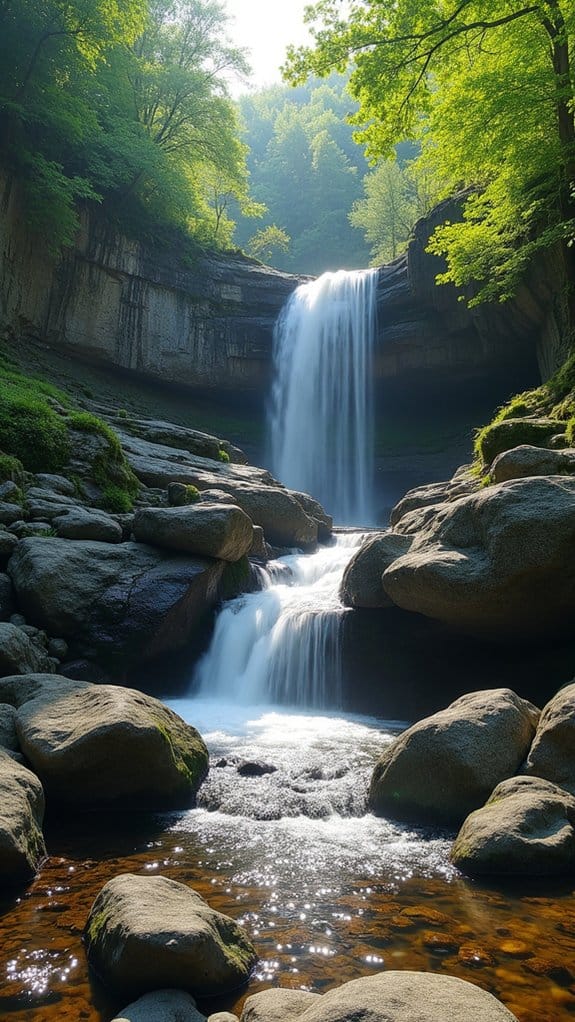 waterfall with stone wall