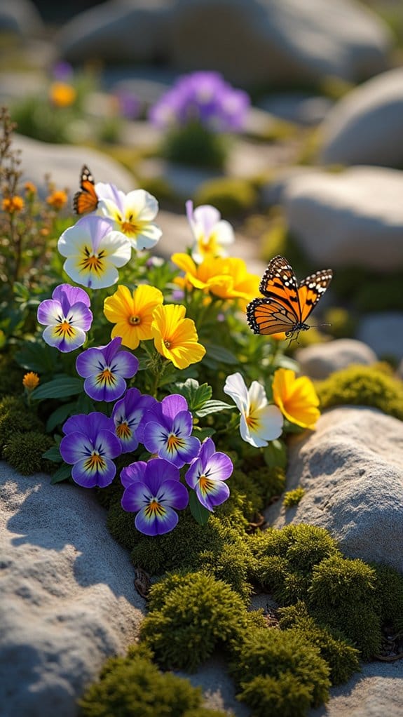 whimsical pansy rock gardens