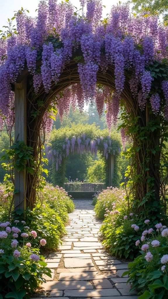 wisteria covered garden trellis