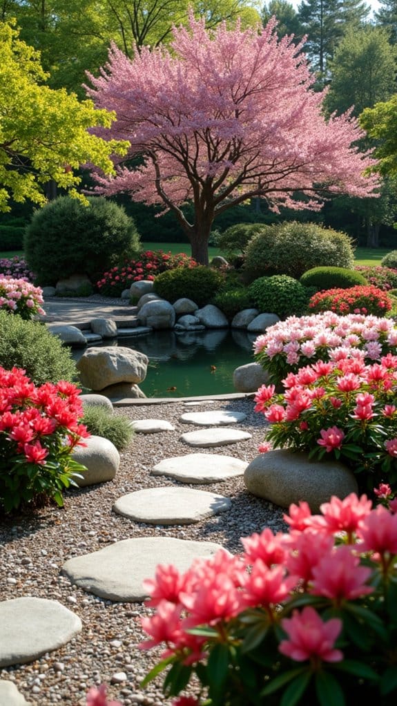 zen garden with azaleas