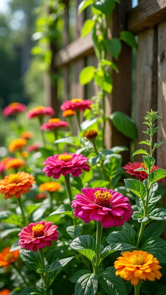 zinnias enhance herb gardens