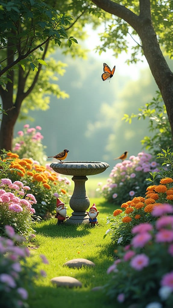 birdbath enhances garden beauty