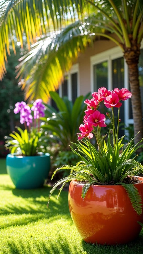 colorful exotic plant planters
