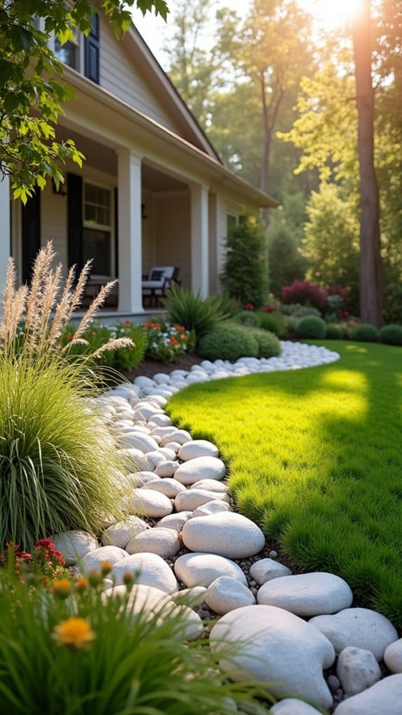 framing lawn with white rocks