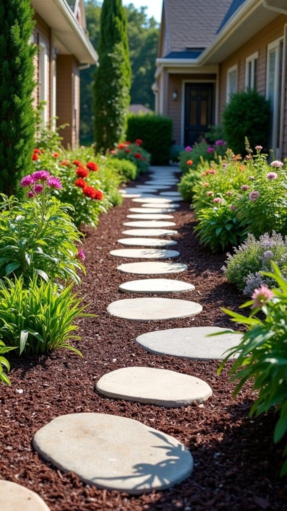 mulch and stone pathway