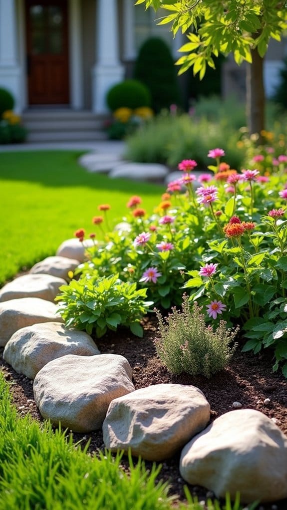 river stone garden bed