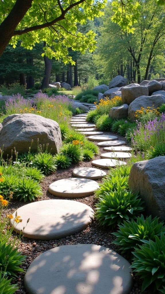 rock pathways with natives