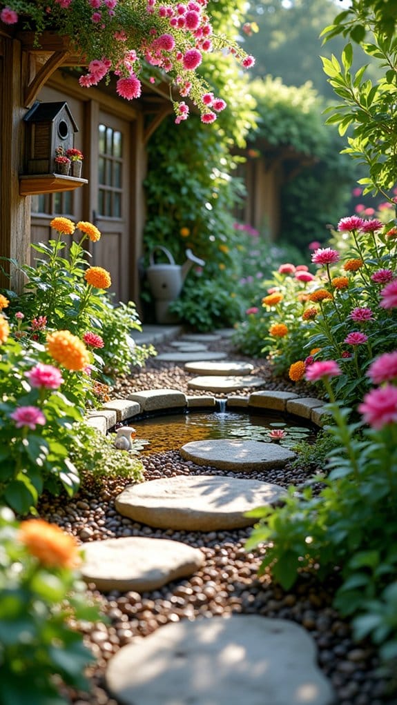 serene garden with water