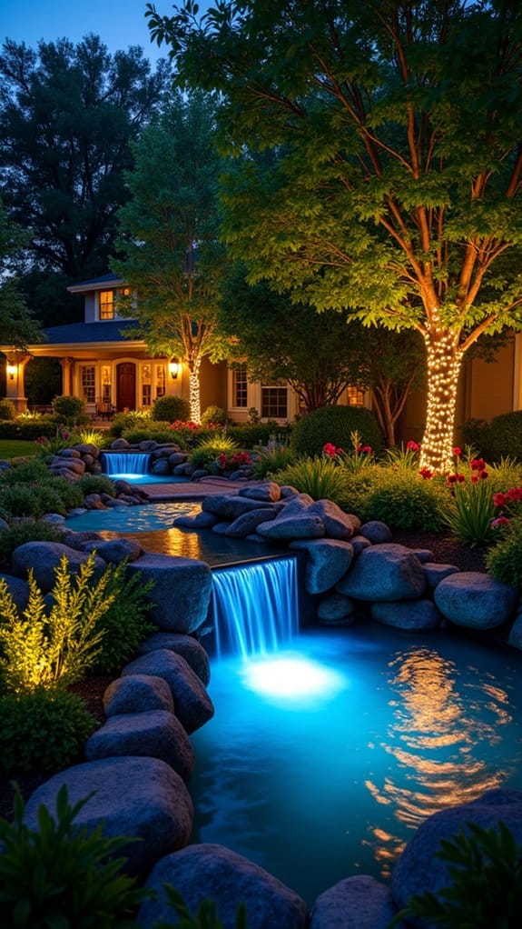 serene illuminated water features