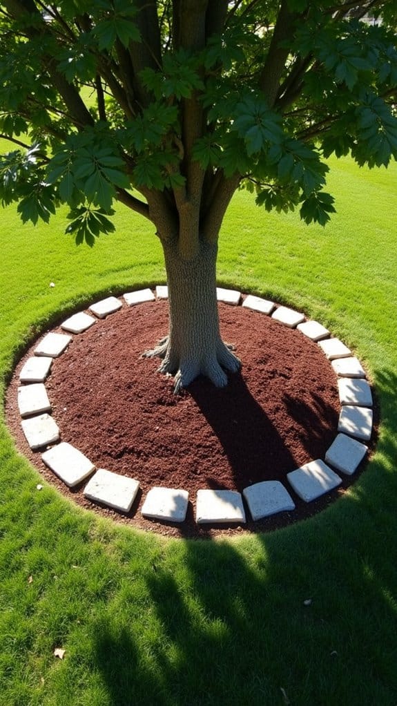stone edged mulch circle