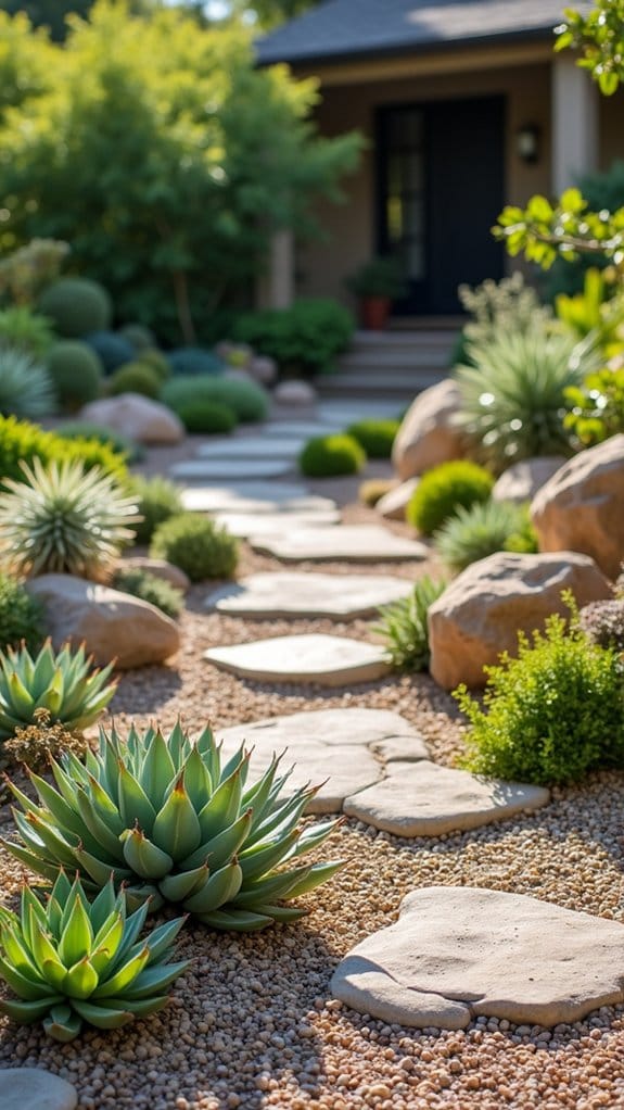 succulents within stone borders