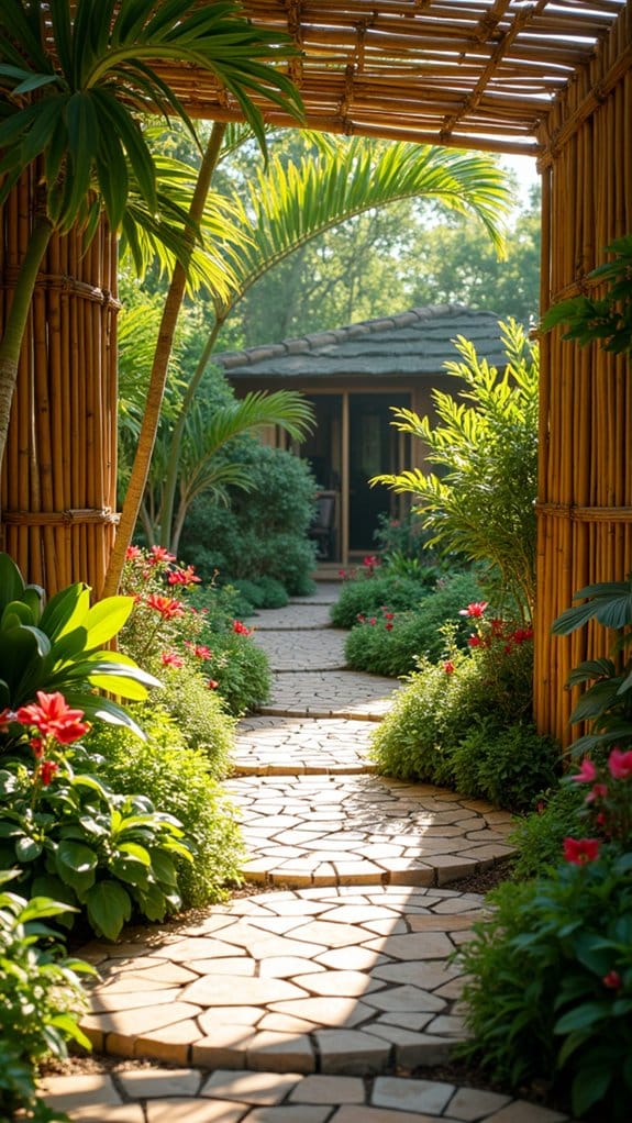 tropical bamboo walkway installation
