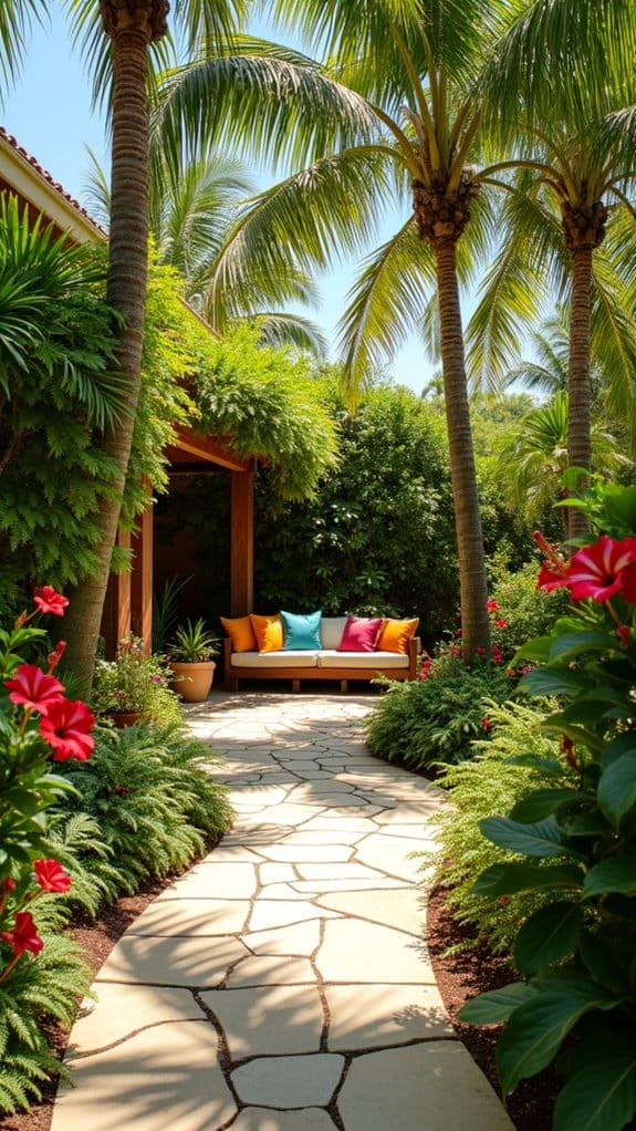 tropical pathways with flowers