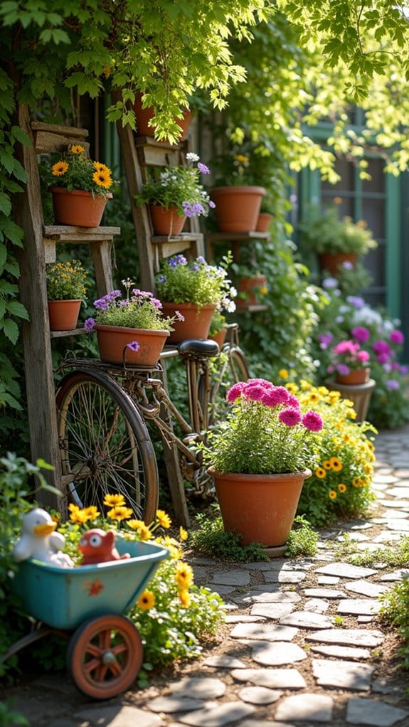 whimsical garden with planters