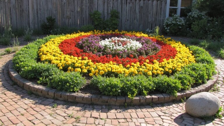 bold circular flower beds