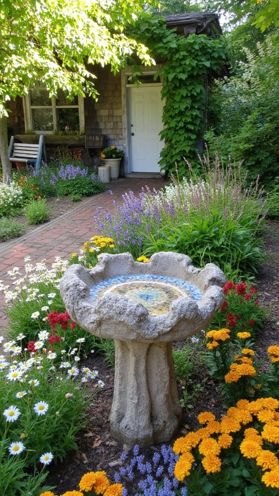 charming birdbath attracts wildlife