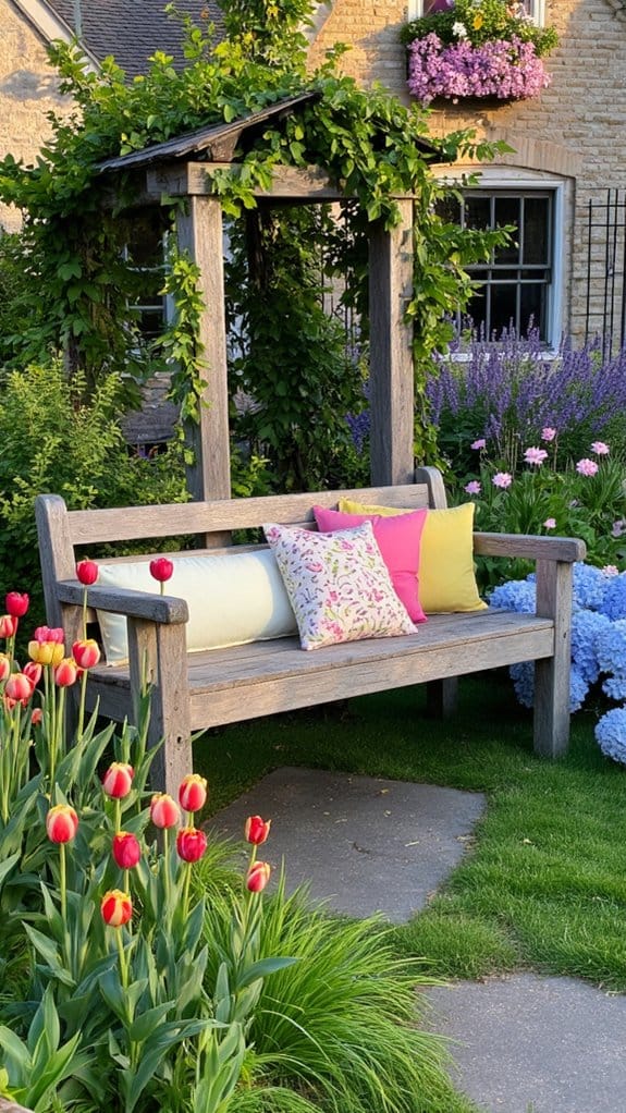 cozy flower filled bench nook