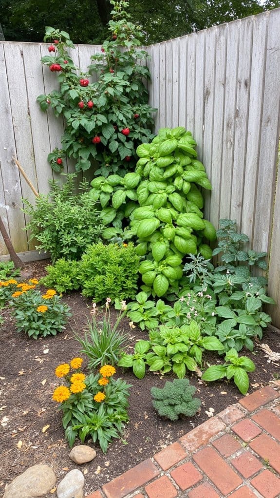 edible plants in flowerbed