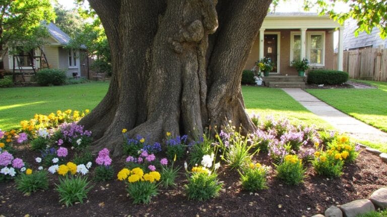 flower beds around trees