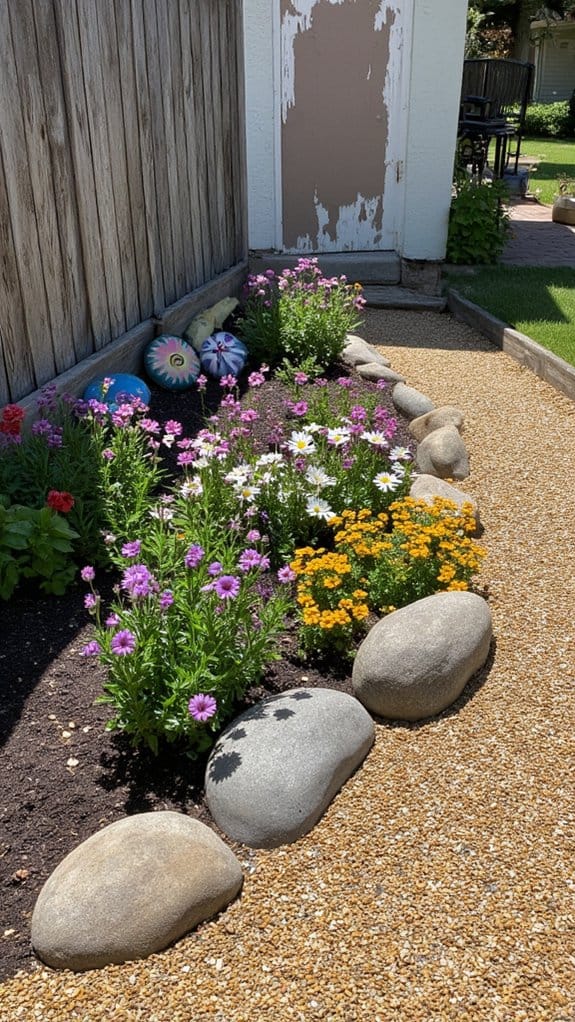 gravel enhances flower bed