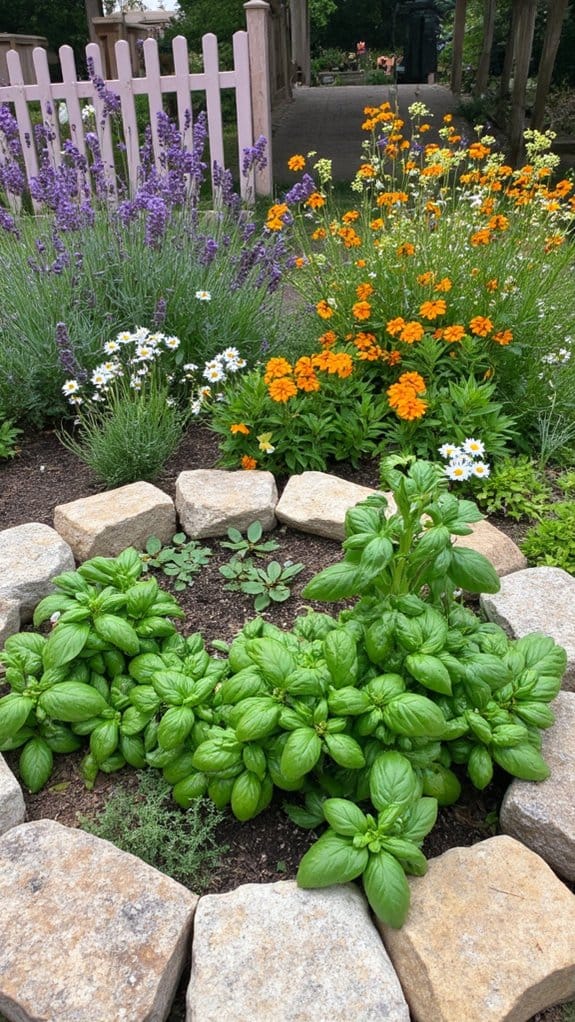 herb circle in flower bed