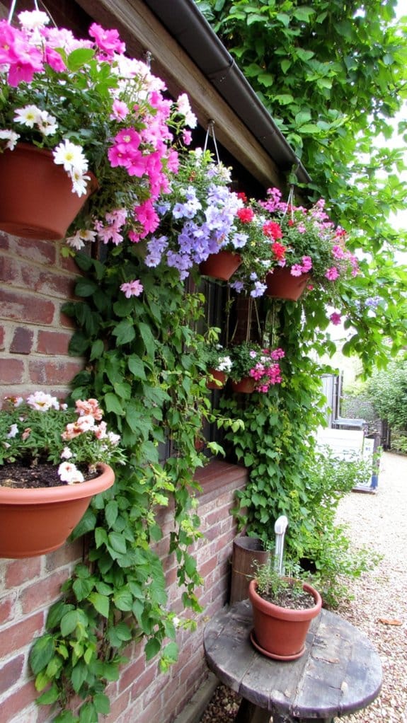 layered hanging basket garden